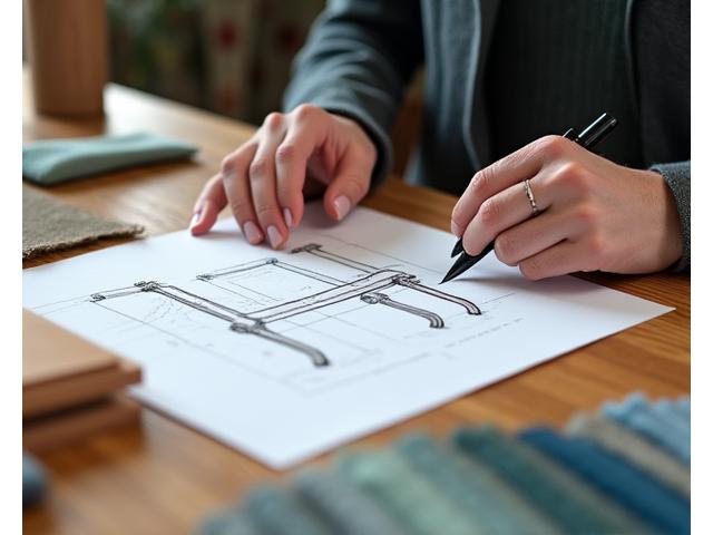 Handwerker skizziert Möbeldesign auf einem Plan