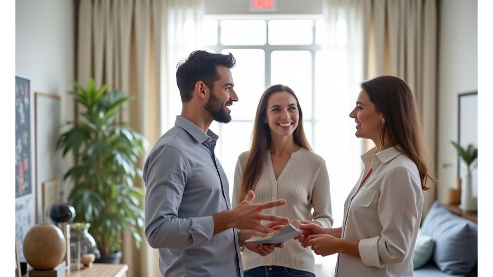 Innenarchitekt diskutiert Raumkonzept mit Kunden