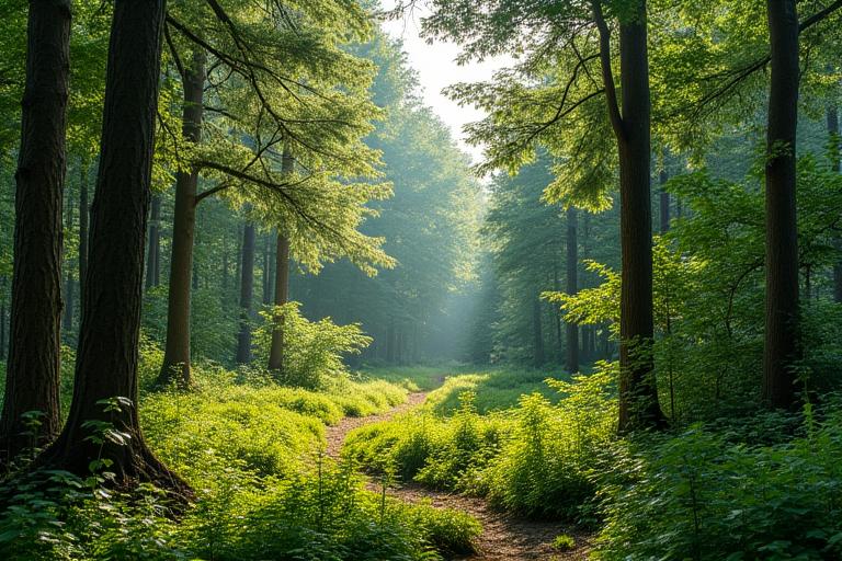 Nachhaltig bewirtschafteter Wald mit jungen Bäumen und alter Baumbestand
