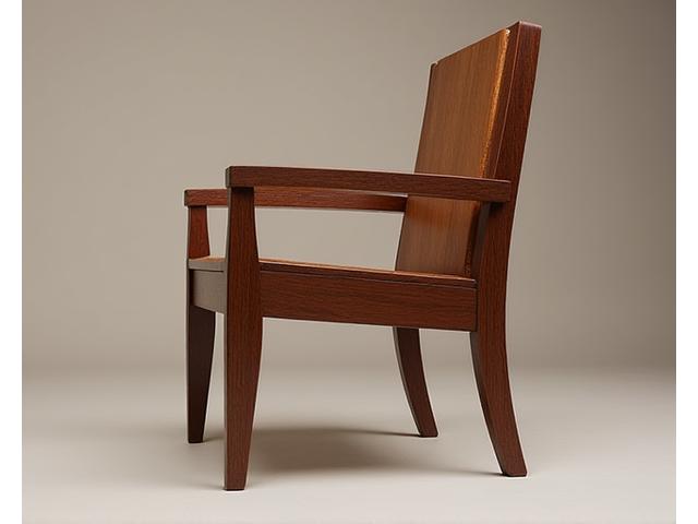 Ein elegant designter Holzstuhl, der Robustheit und zeitlose Ästhetik ausstrahlt.