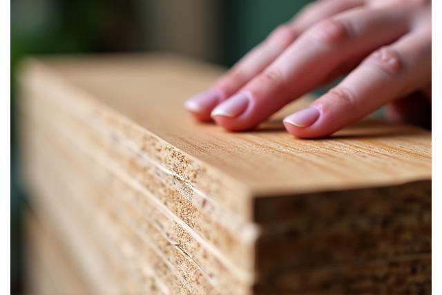 Nahaufnahme einer Hand, die über nachhaltig gewonnenes Holz gleitet, zur Illustration der Nachhaltigkeit bei Alpina Interiors.